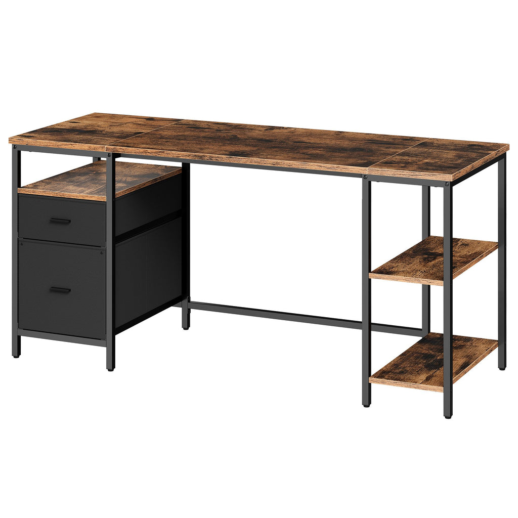 Schreibtisch mit 3 Ablagen, Bürotisch mit 2 Schubladen, 160 x 60 x 76 cm
