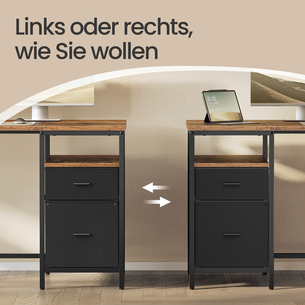 Schreibtisch mit 3 Ablagen, Bürotisch mit 2 Schubladen, 160 x 60 x 76 cm