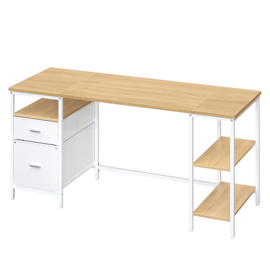 Schreibtisch mit 3 Ablagen, Bürotisch mit 2 Schubladen, 160 x 60 x 76 cm