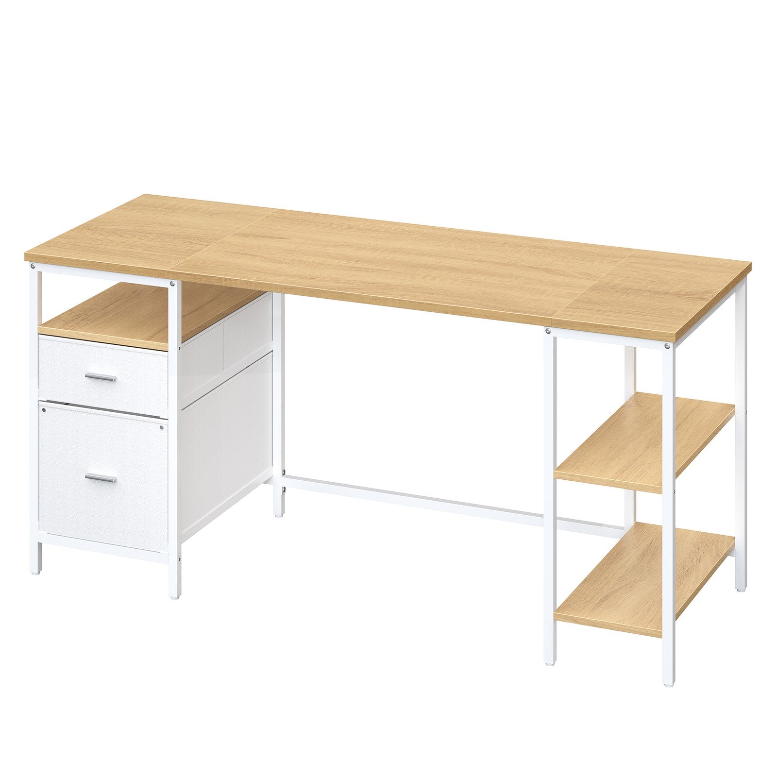 Schreibtisch mit 3 Ablagen, Bürotisch mit 2 Schubladen, 160 x 60 x 76 cm