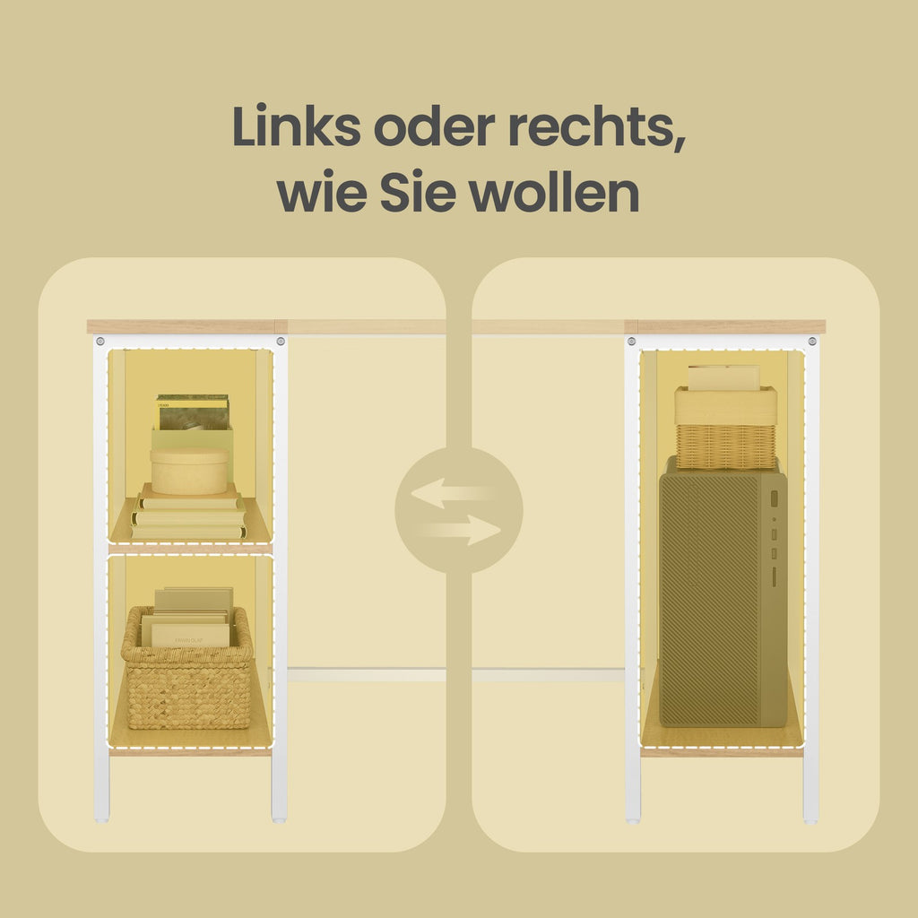 Schreibtisch mit 3 Ablagen, Bürotisch mit 2 Schubladen, 160 x 60 x 76 cm