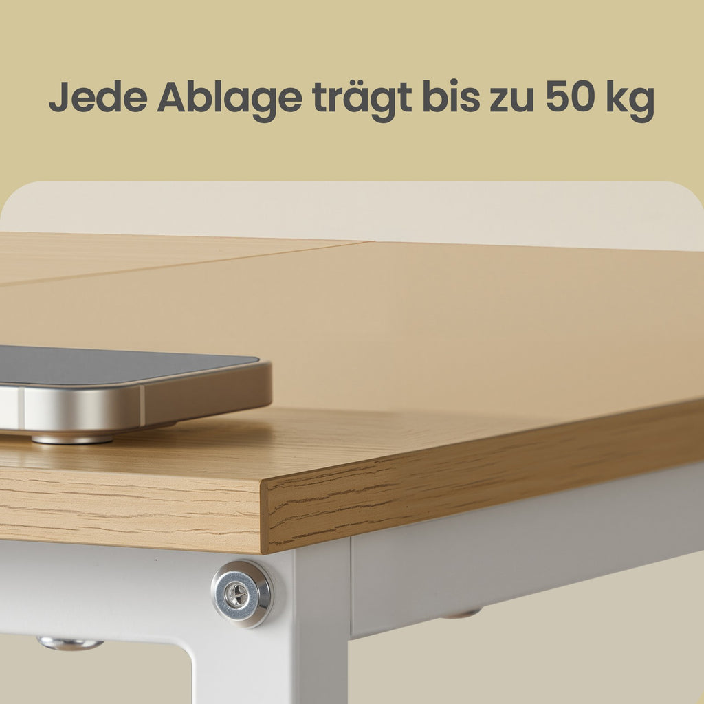 Schreibtisch mit 3 Ablagen, Bürotisch mit 2 Schubladen, 160 x 60 x 76 cm