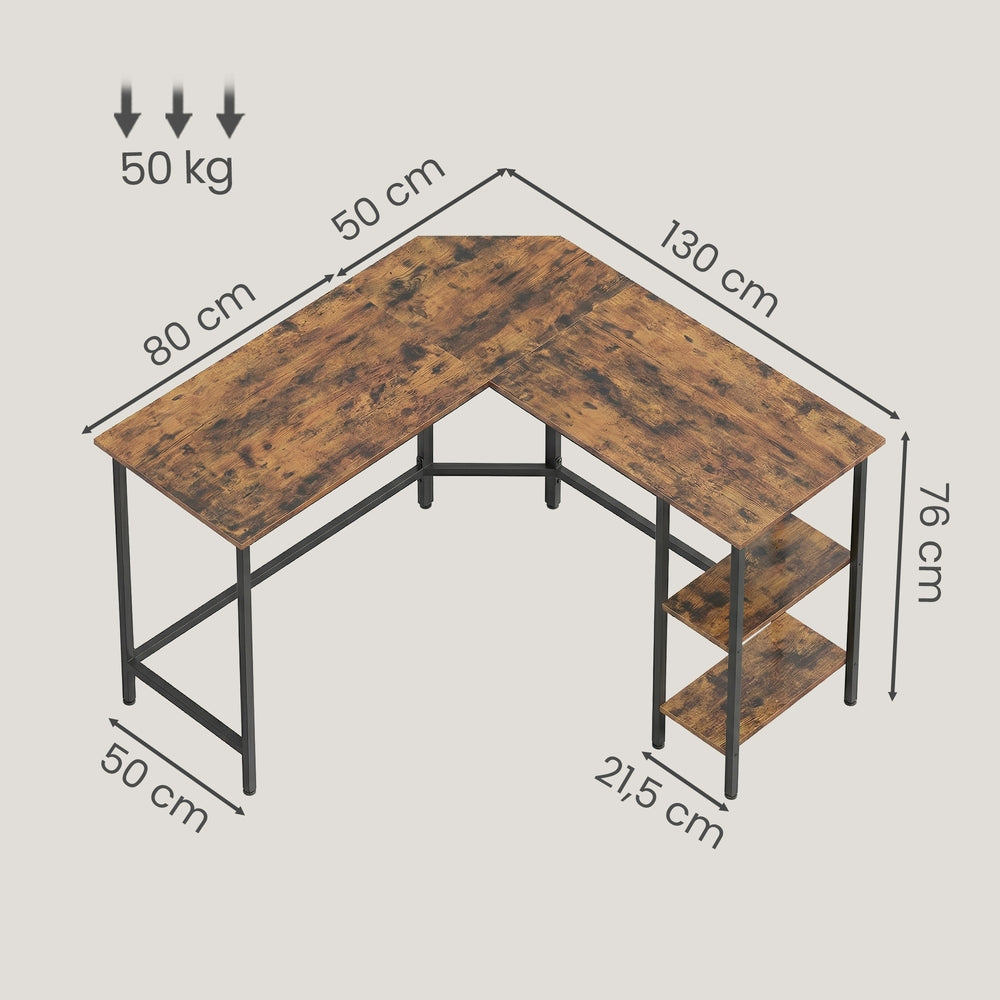 Eckschreibtisch mit Ablagen, L-förmiger Computertisch, 130 x 130 cm