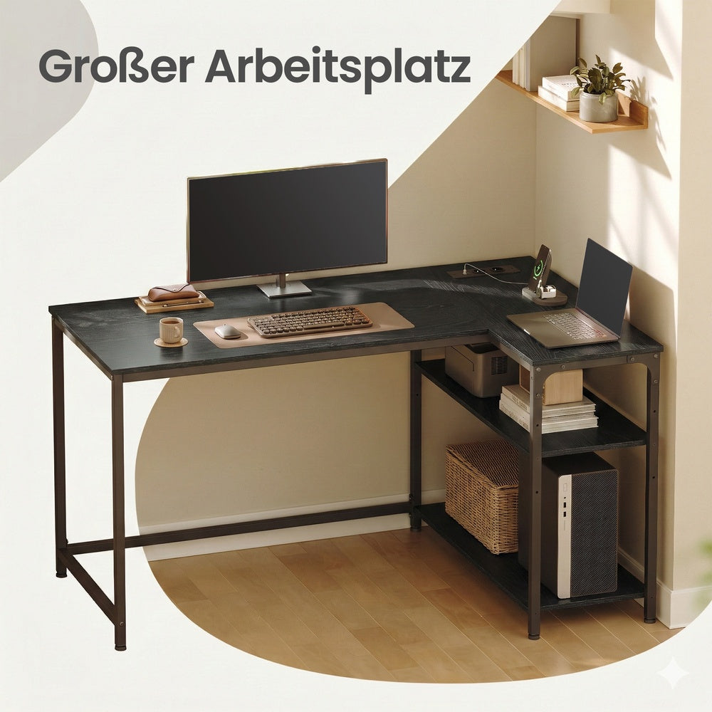 Schreibtisch mit Stauraum, L-Form Computertisch, höhenverstellbare Ablage