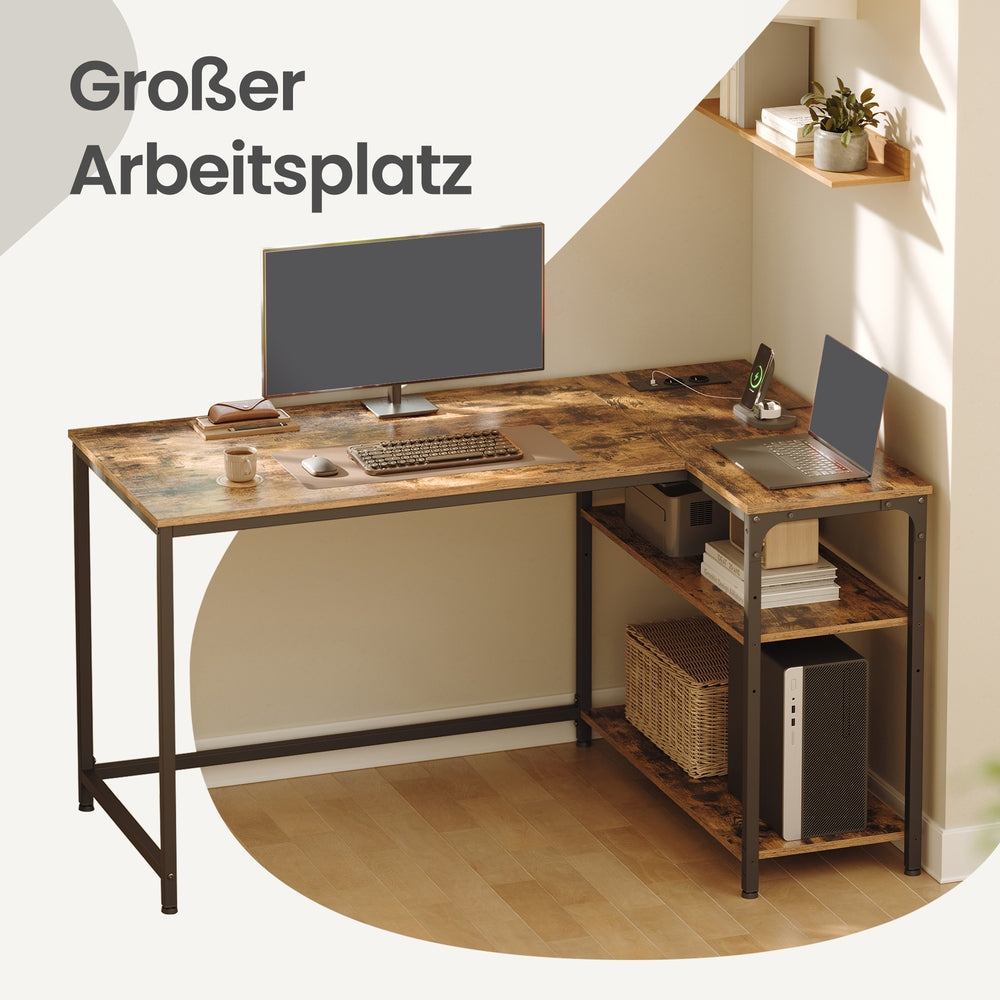Schreibtisch mit Stauraum, L-Form Computertisch, höhenverstellbare Ablage