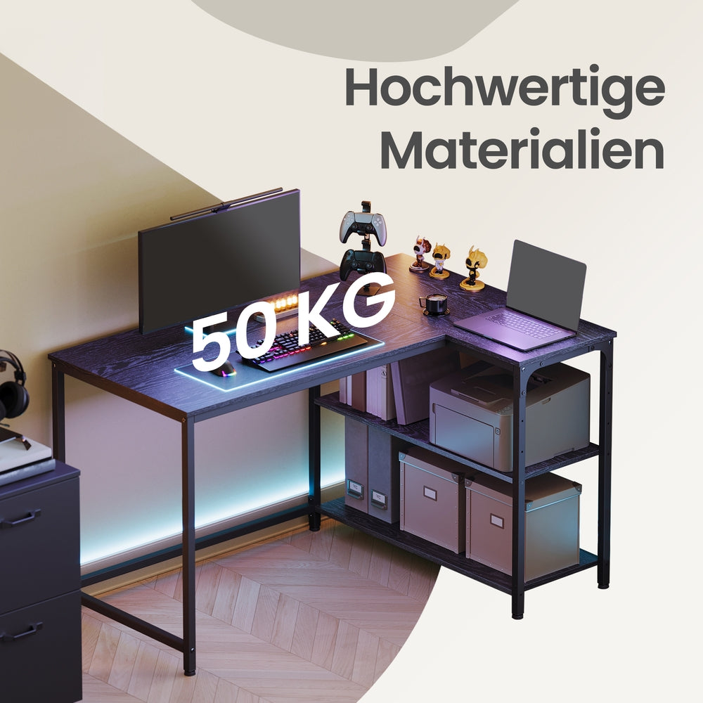 Schreibtisch mit Stauraum, L-Form Computertisch, höhenverstellbare Ablage