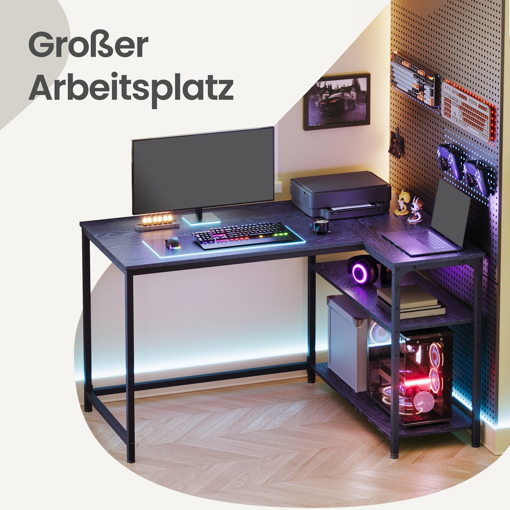 Schreibtisch mit Stauraum, L-Form Computertisch, höhenverstellbare Ablage