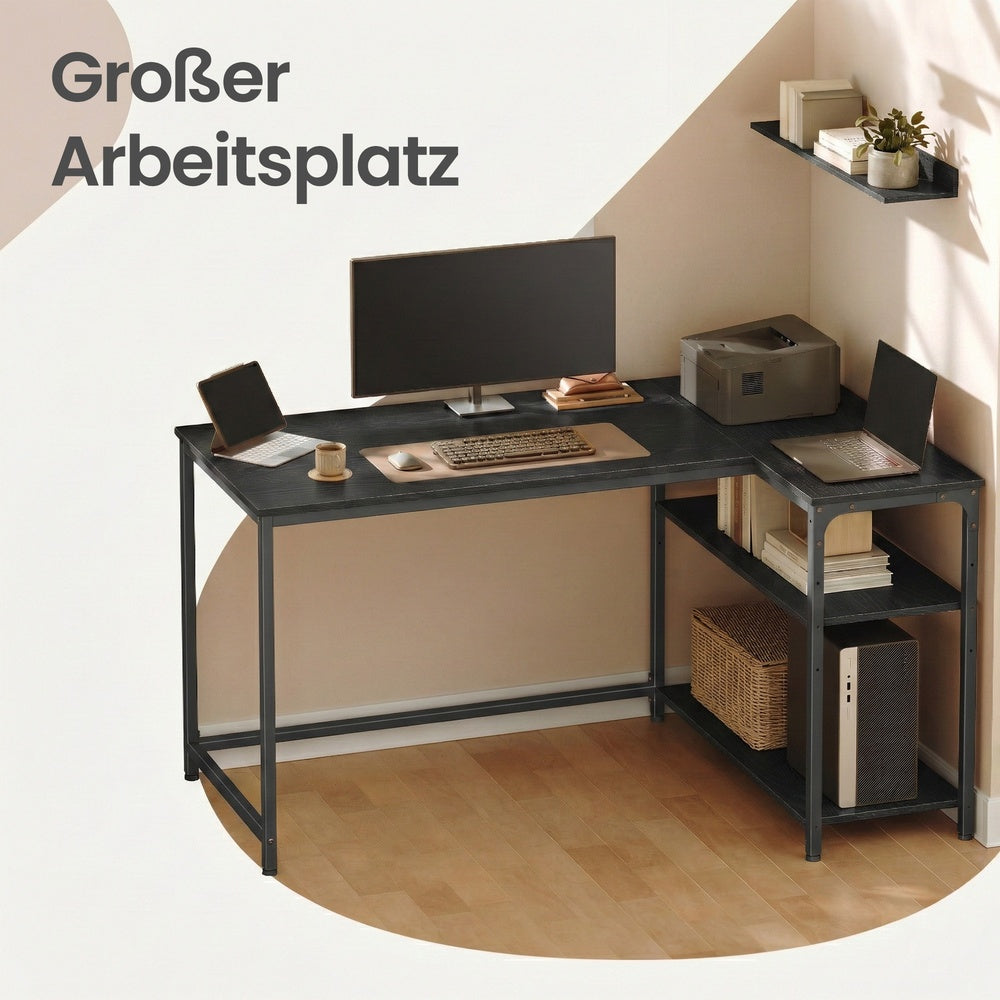 Schreibtisch mit Stauraum, L-Form Computertisch, höhenverstellbare Ablage