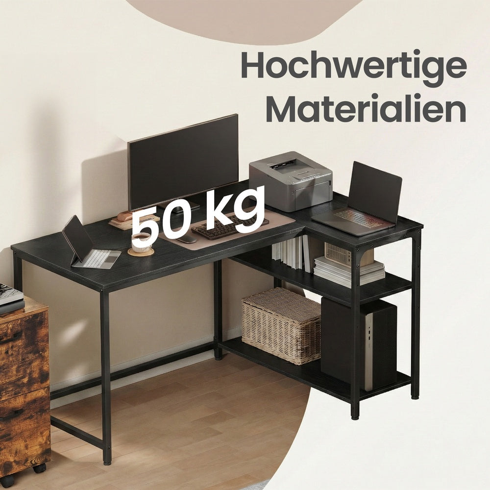 Schreibtisch mit Stauraum, L-Form Computertisch, höhenverstellbare Ablage