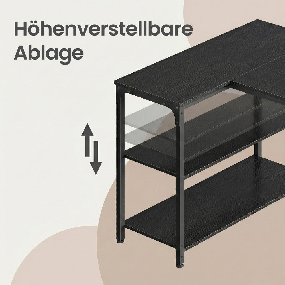 Schreibtisch mit Stauraum, L-Form Computertisch, höhenverstellbare Ablage