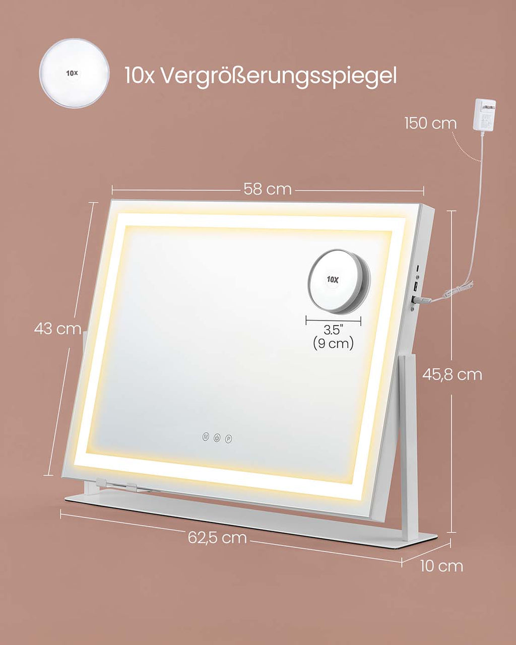 Schminkspiegel mit per Touch steuerbarer Beleuchtung mattweiß
