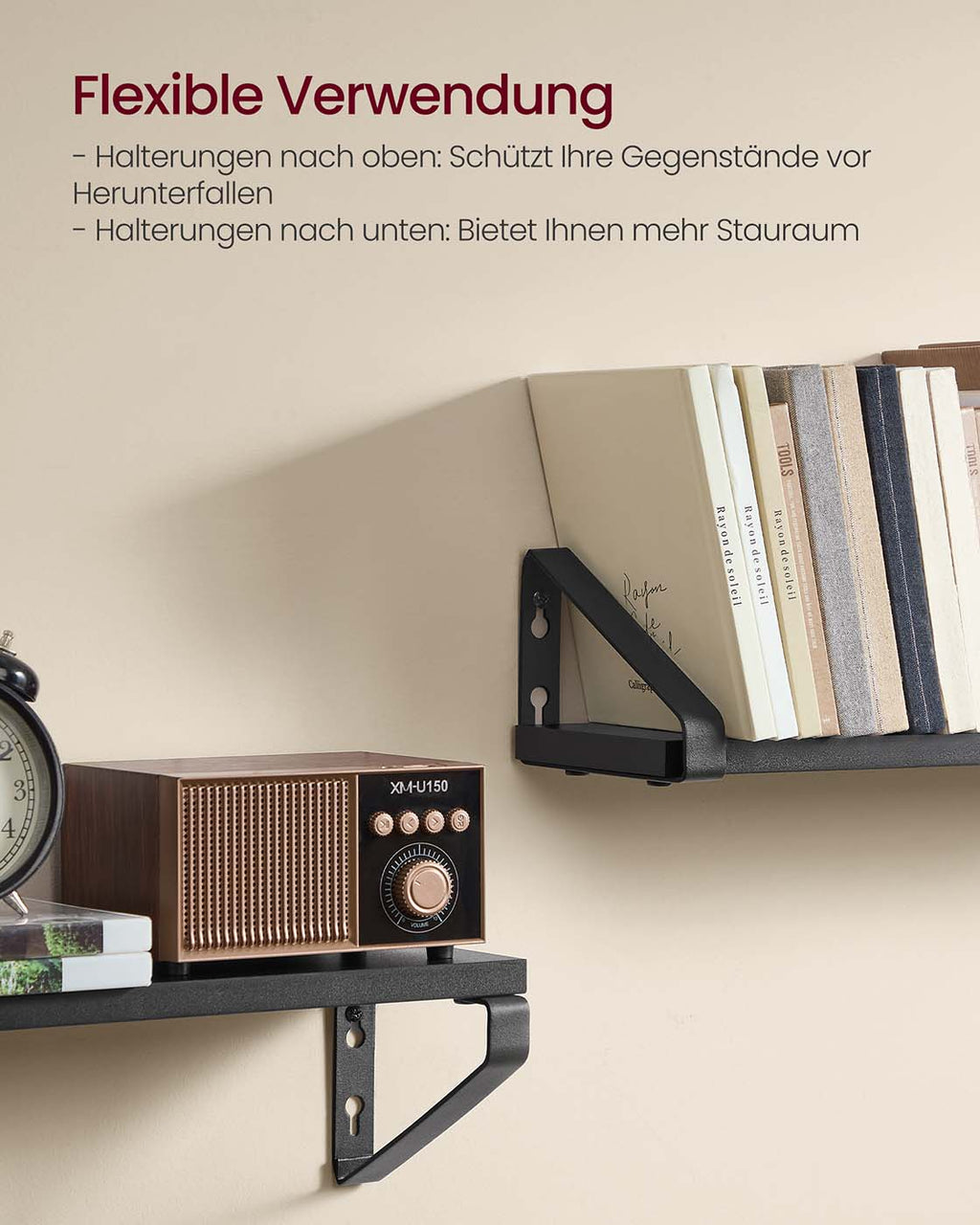 Wandregal 3er Set mit 2 Montagemöglichkeiten tintenschwarz-Mattschwarz