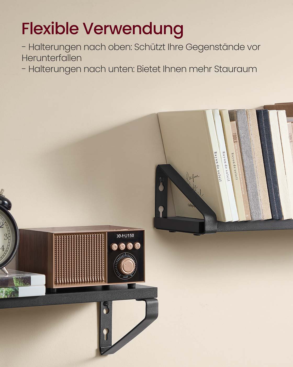 Wandregal 3er Set mit 2 Montagemöglichkeiten tintenschwarz-Mattschwarz