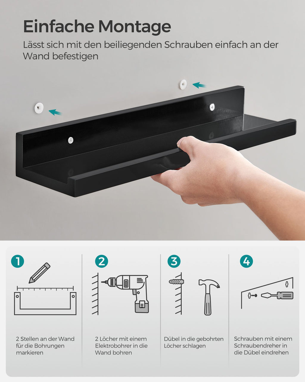 Schwebendes Regal mit Vorderseite schwarz