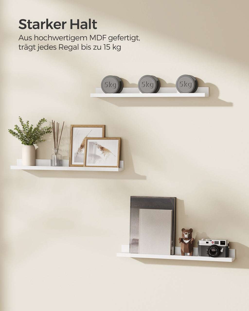 3er Set Wandregal 60 cm breit weiß