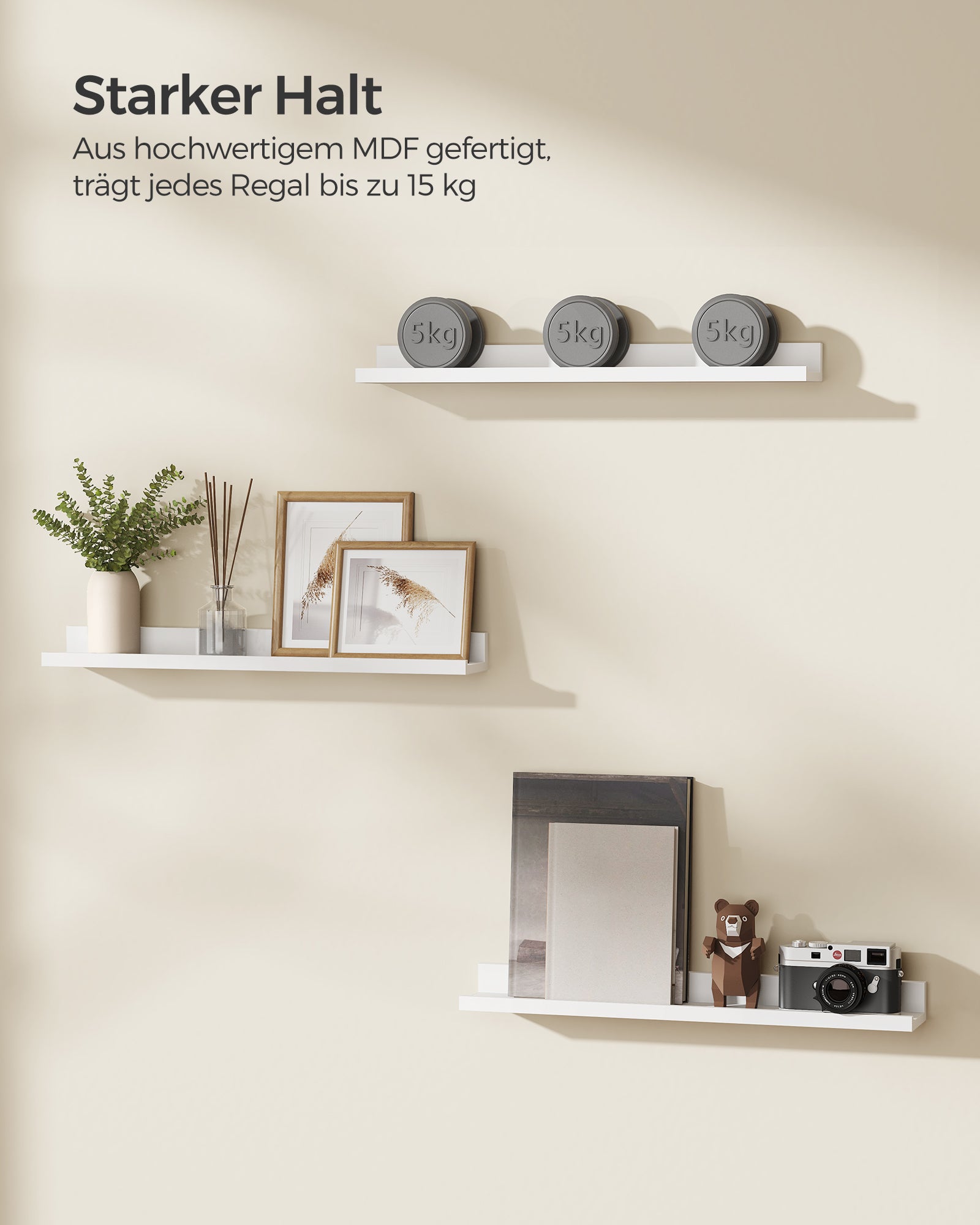 3er Set Wandregal 60 cm breit weiß
