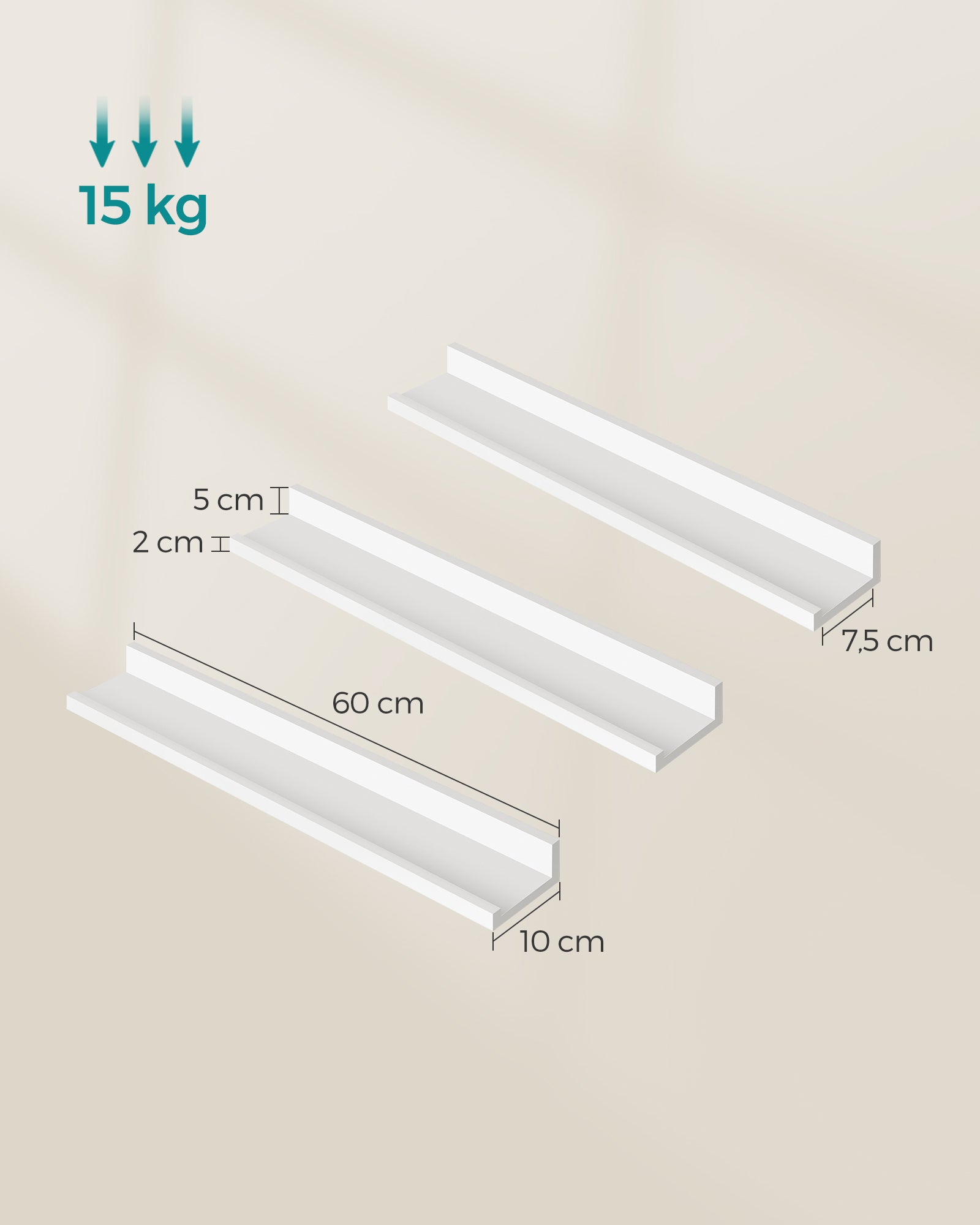 3er Set Wandregal 60 cm breit weiß
