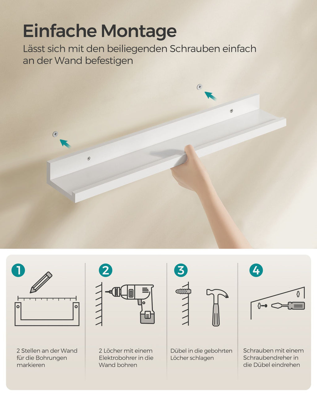 3er Set Wandregal 60 cm breit weiß