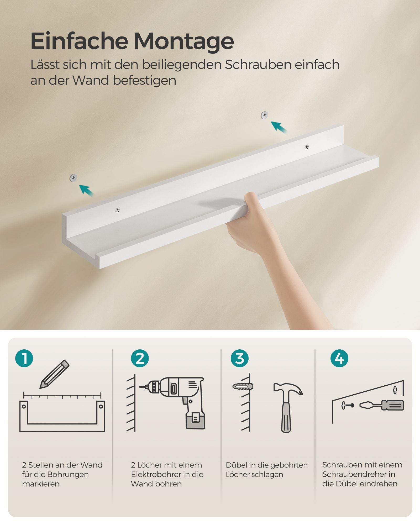 3er Set Wandregal 60 cm breit weiß