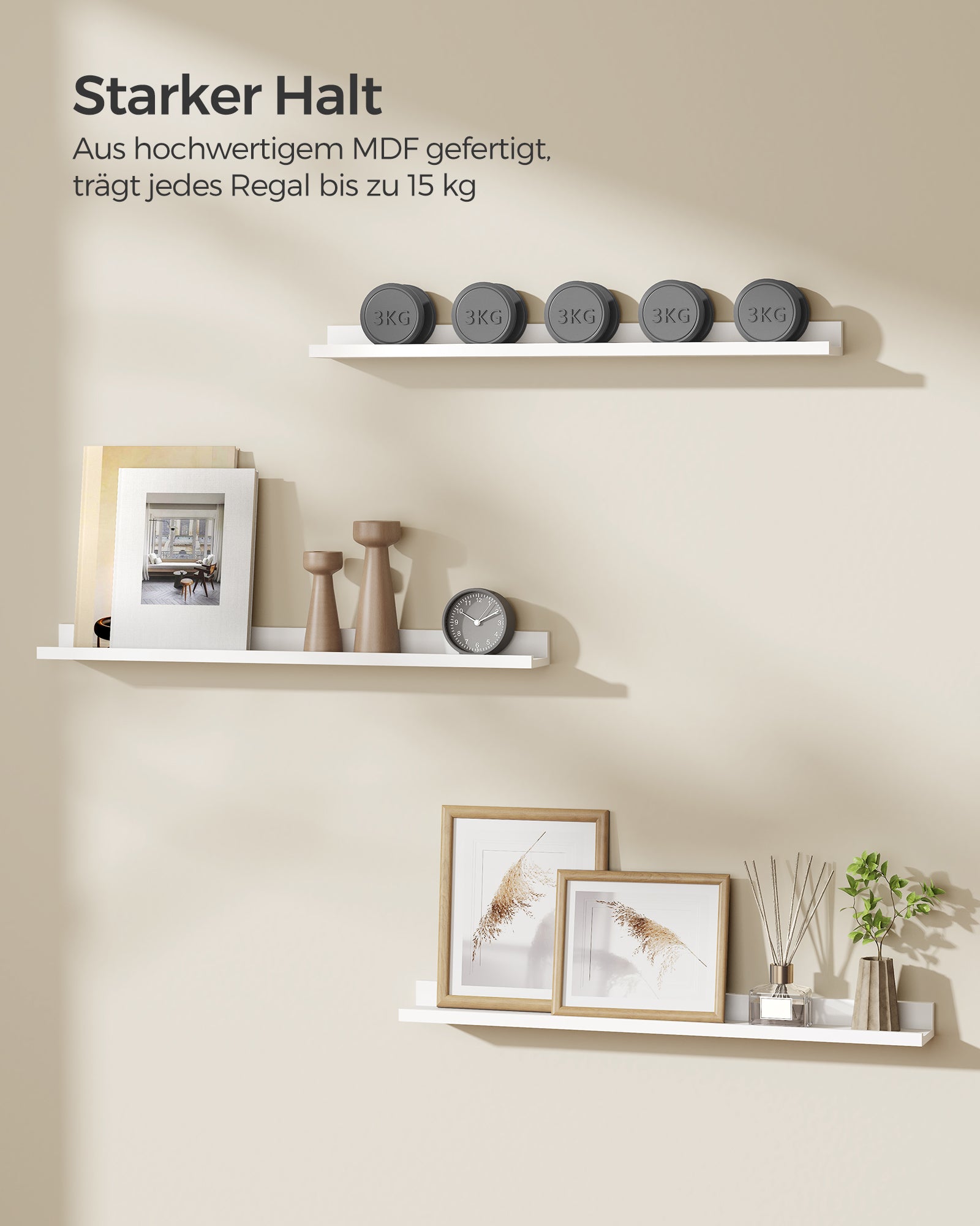 3er Set Schweberegal 80 cm breit weiß