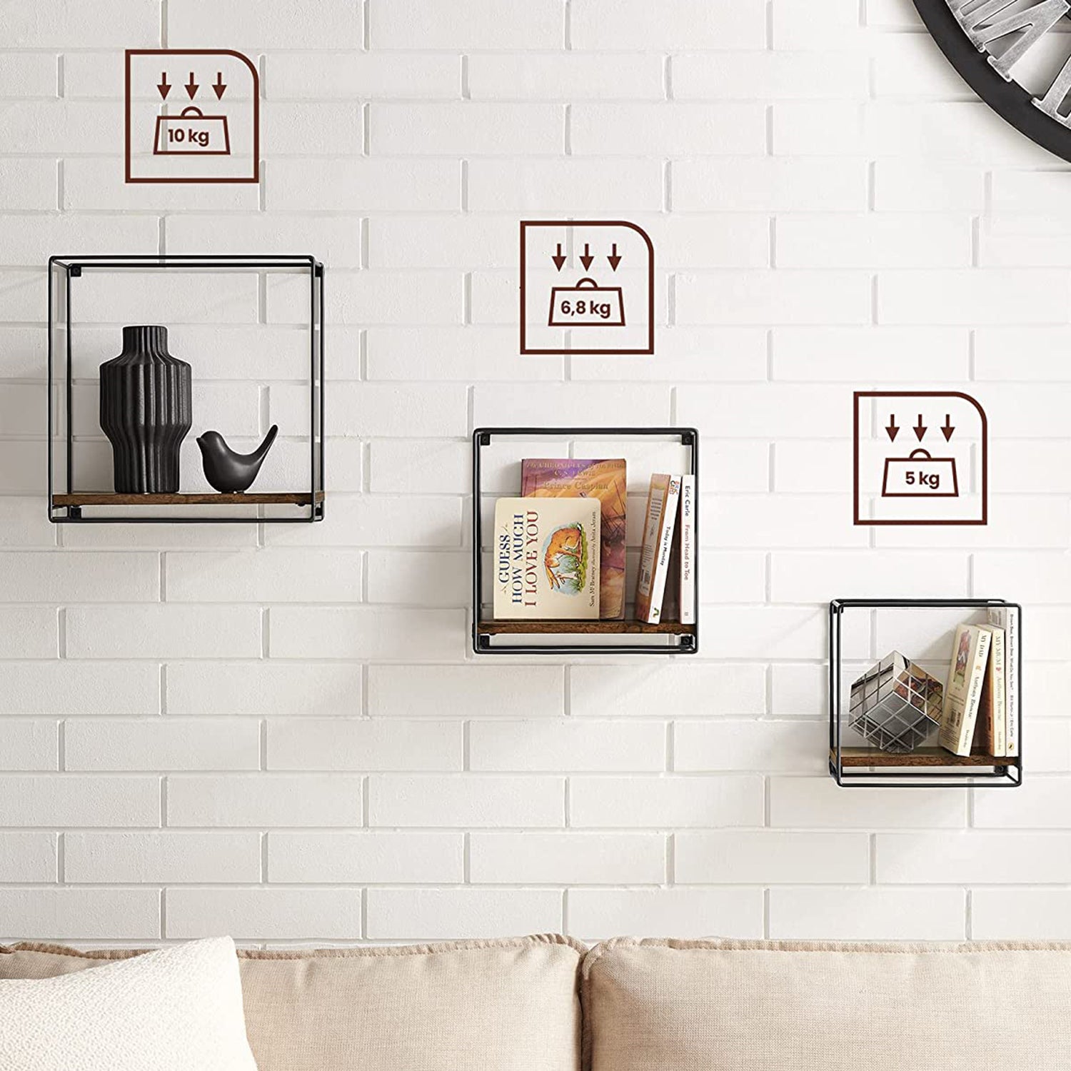 3er Set Wandregale im Industrie-Design