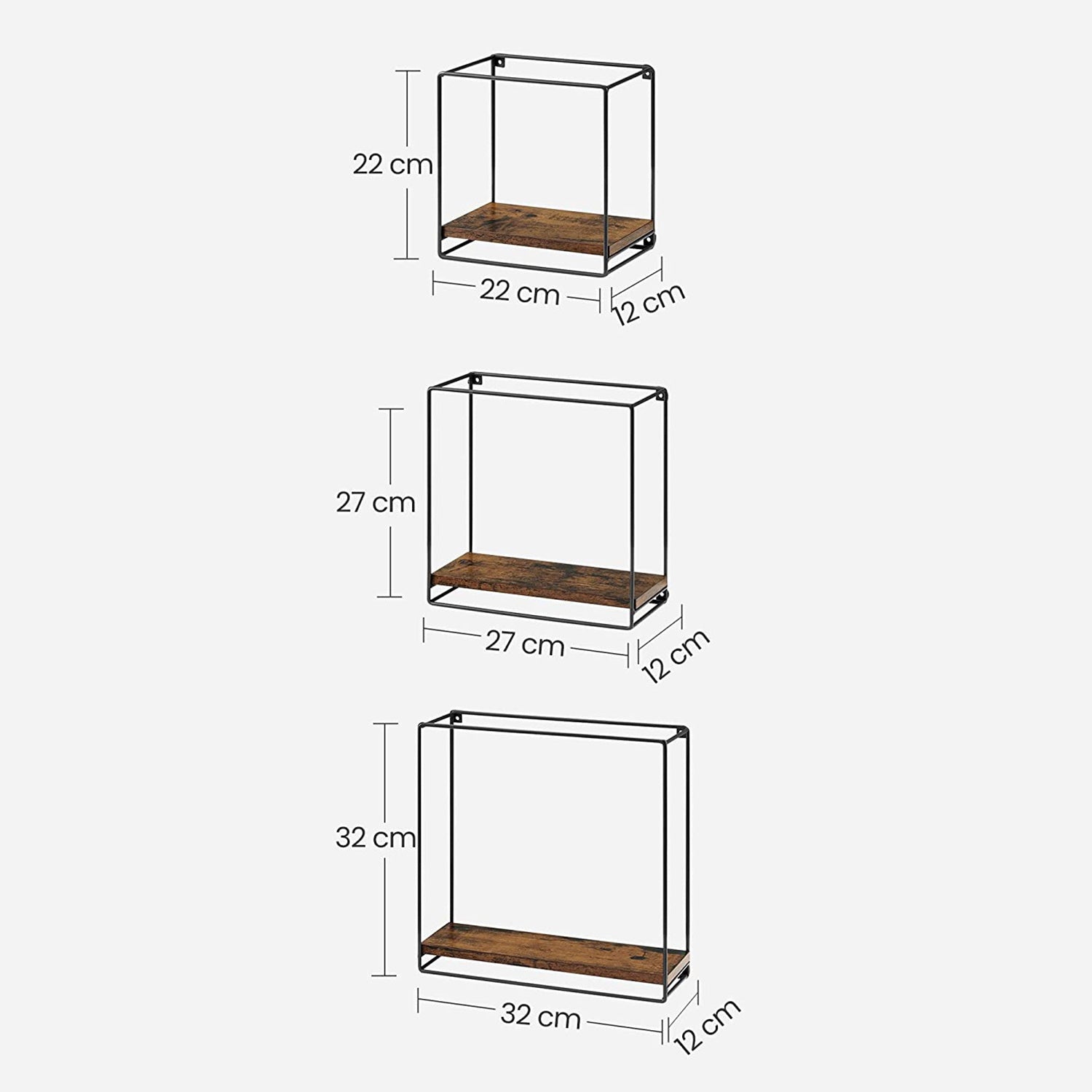 3er Set Wandregale im Industrie-Design