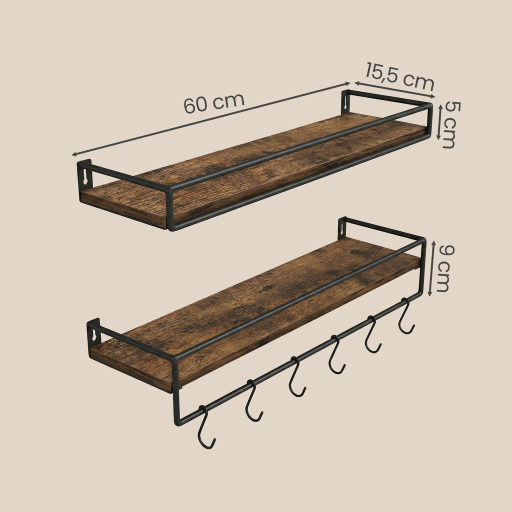 Wandregal 2er Set, Wandboard mit Stange, Schweberegal zur Aufbewahrung