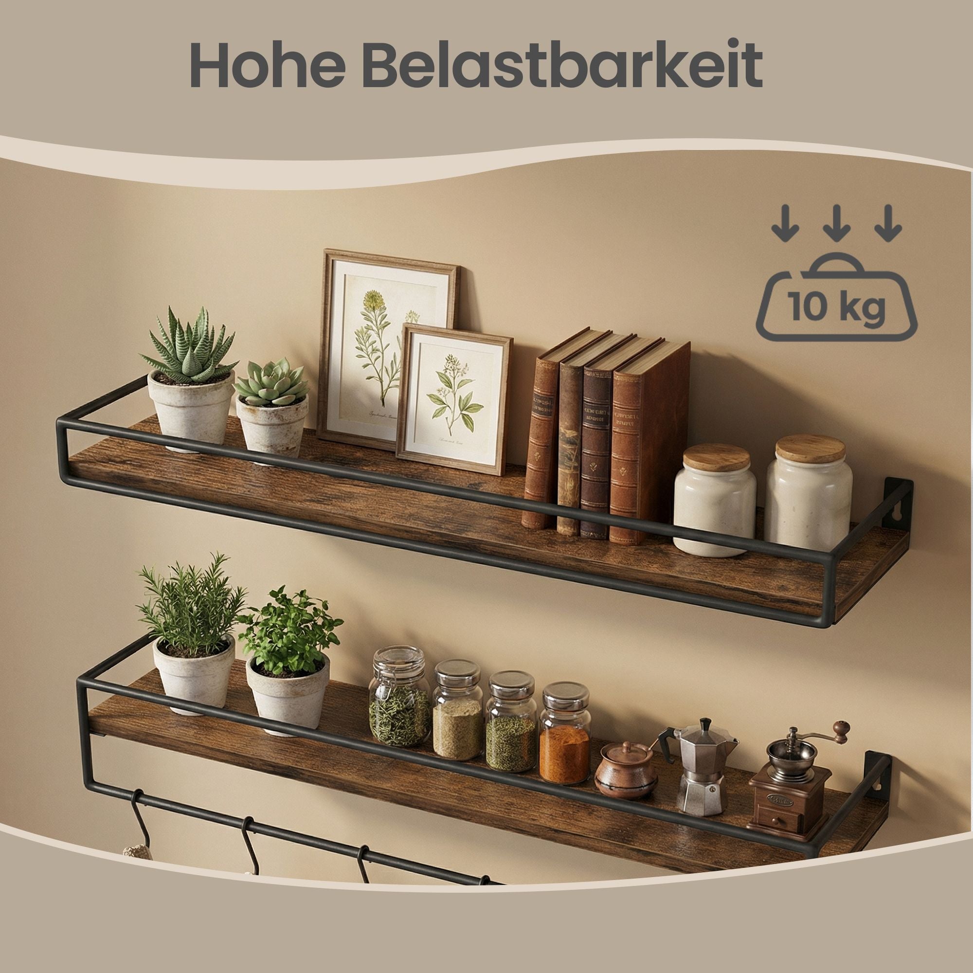 Wandregal 2er Set, Wandboard mit Stange, Schweberegal zur Aufbewahrung