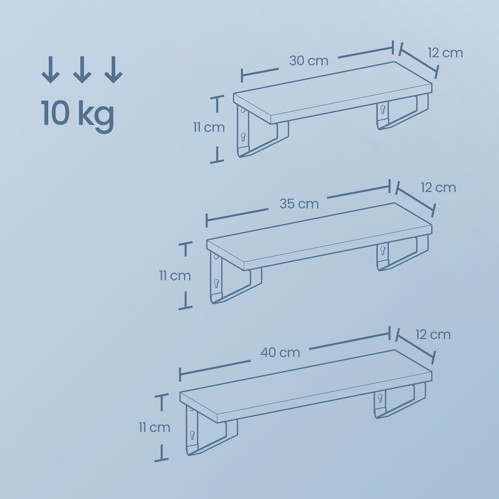 VASAGLE Wandregal, Schweberegal, 3er Set