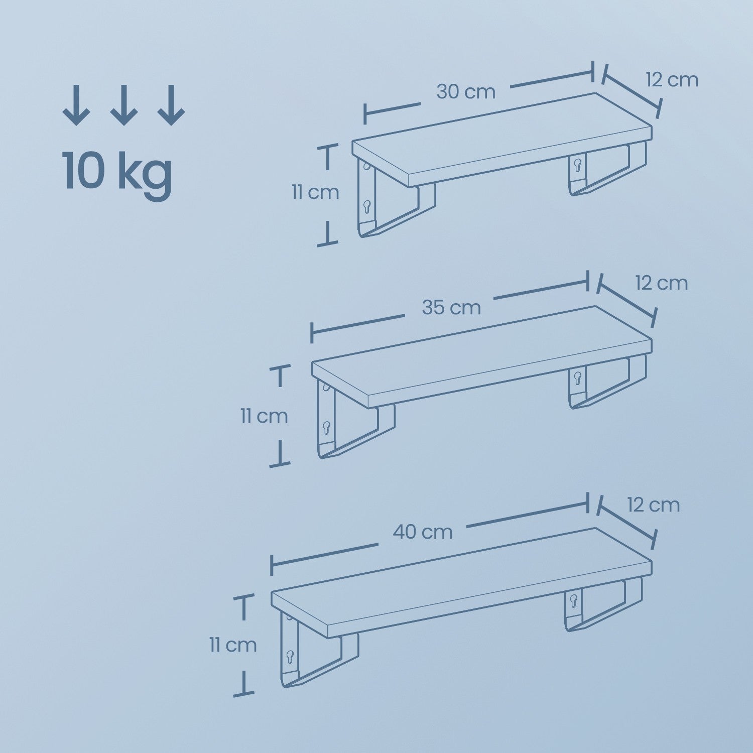 VASAGLE Wandregal, Schweberegal, 3er Set
