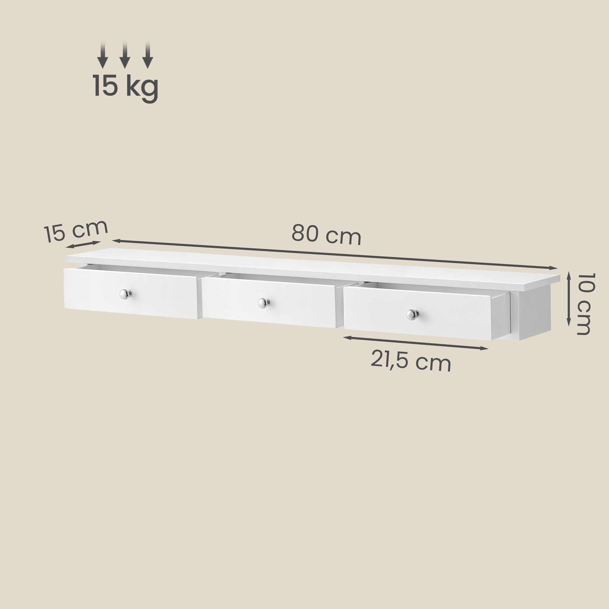 Schweberegal, Wandregal, mit 3 Schubladen