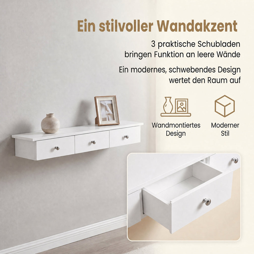 Schweberegal, Wandregal, mit 3 Schubladen