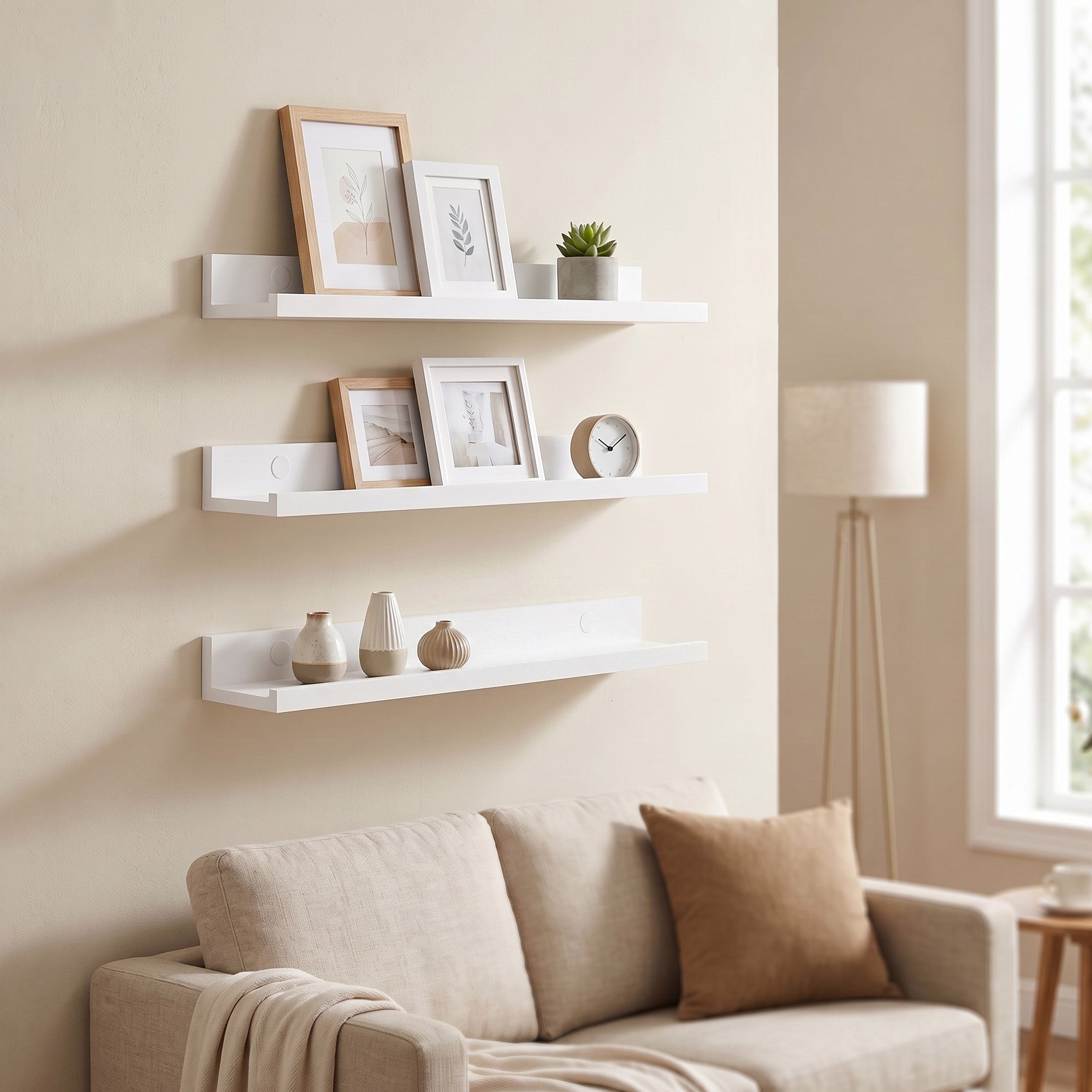 Wandregal 3er Set, Schweberegal für Fotorahmen und Dekos, Regal für Wohnzimmer