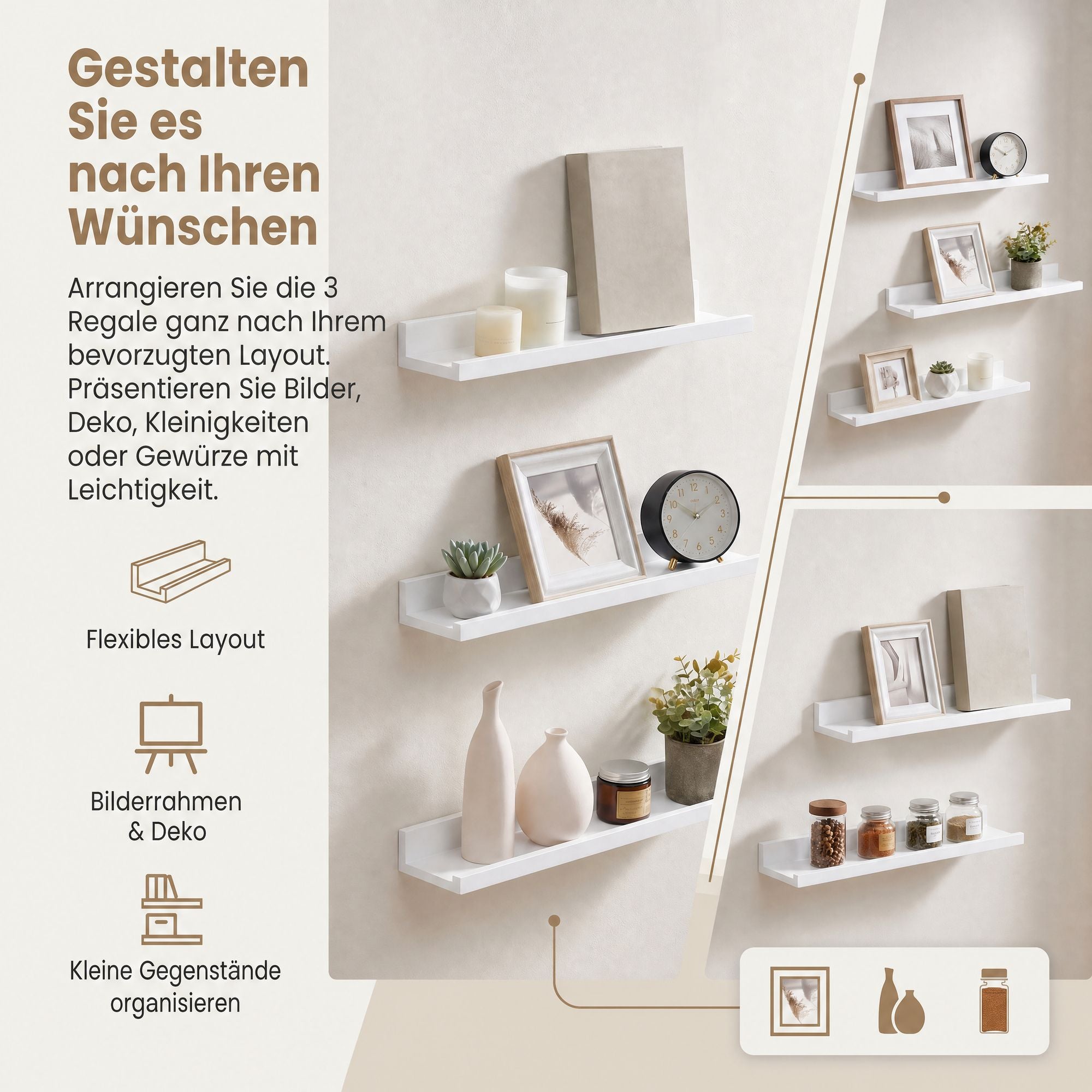 Wandregal 3er Set, Schweberegal für Fotorahmen und Dekos, Regal für Wohnzimmer