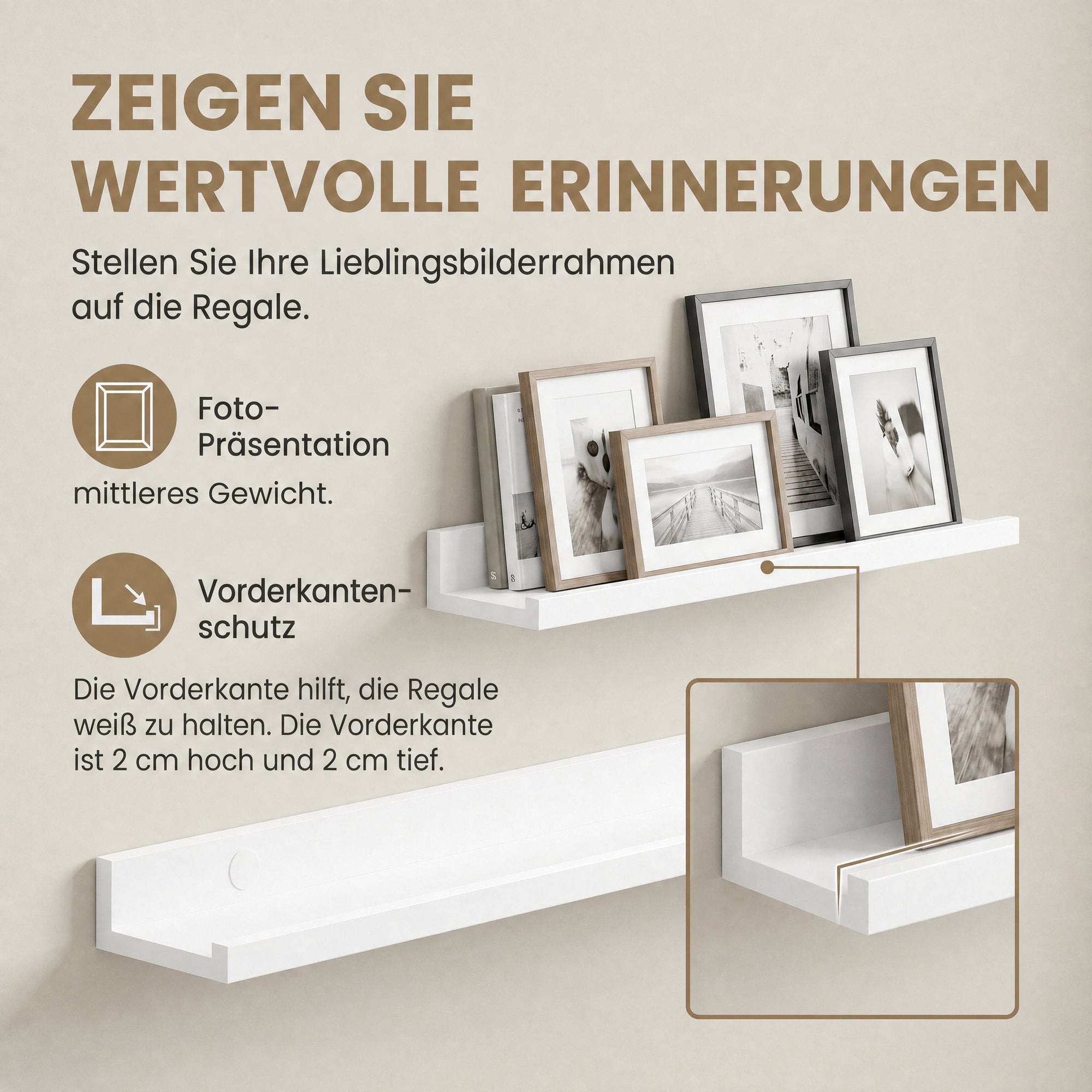 Wandregal 2er Set, Schweberegal, Wandboard für Bilderrahmen und Bücher