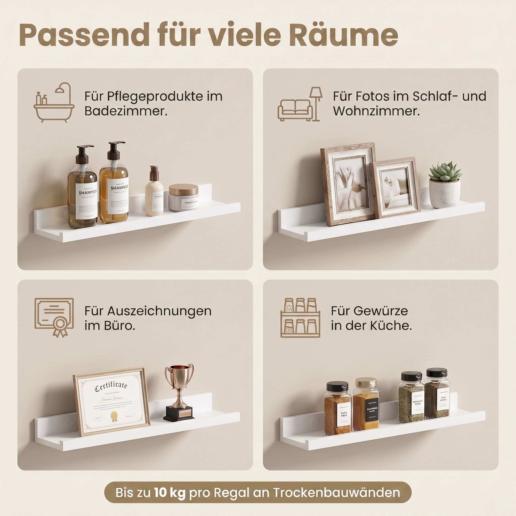 Wandregal 2er Set, Schweberegal, Wandboard für Bilderrahmen und Bücher