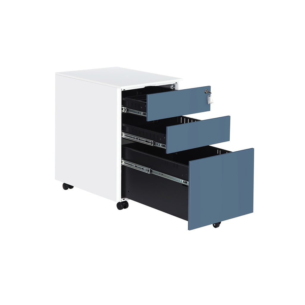 Abschließbarer Rollcontainer Weiß-Blau