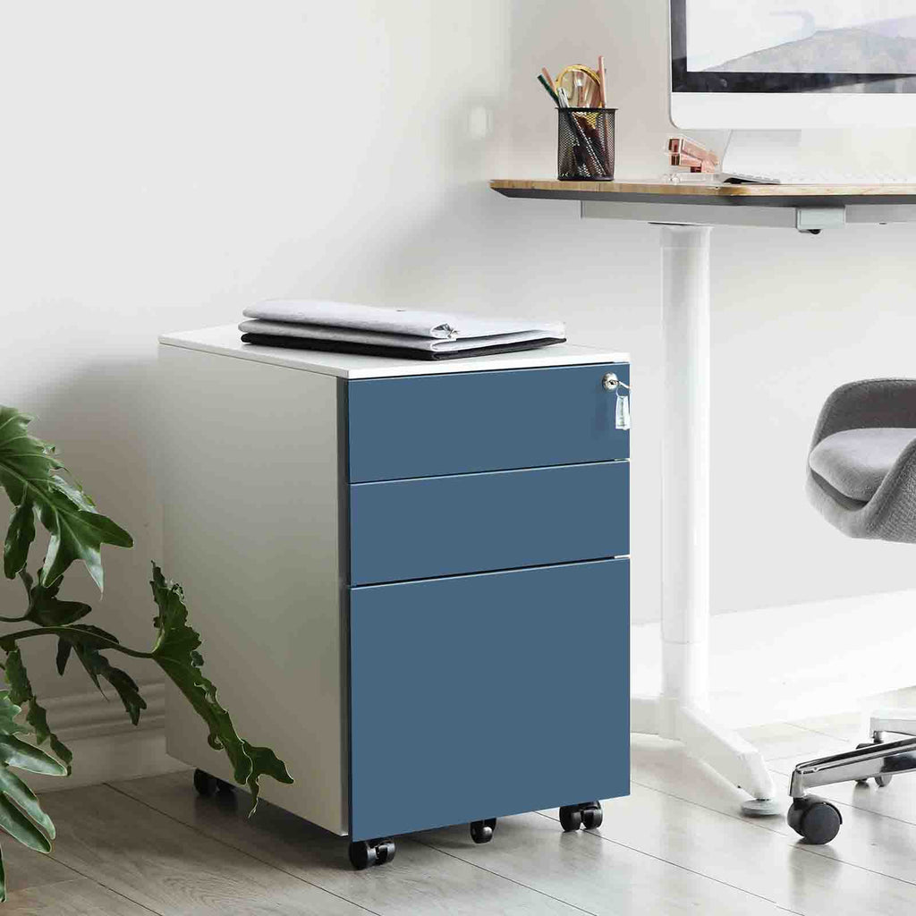 Abschließbarer Rollcontainer Weiß-Blau