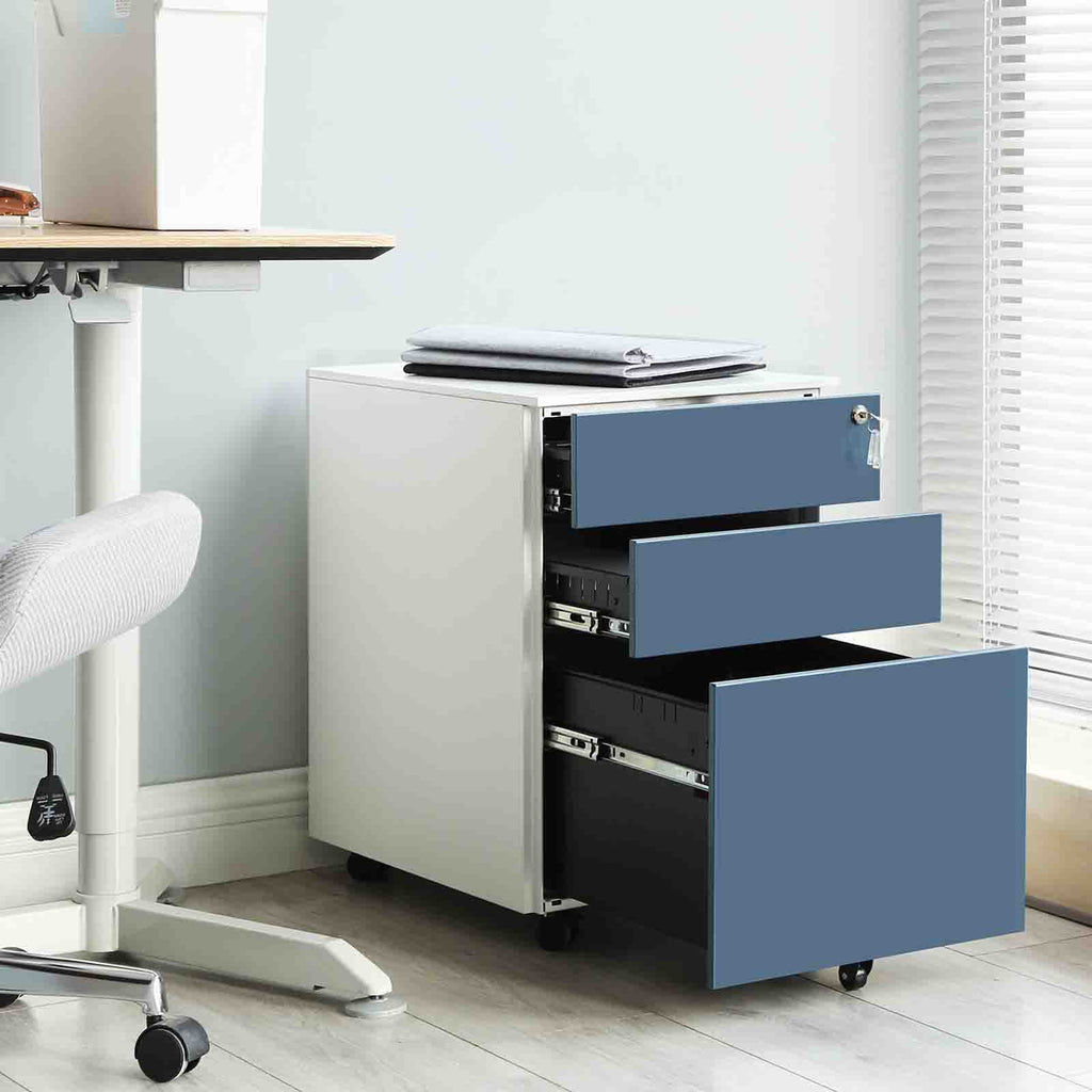 Abschließbarer Rollcontainer Weiß-Blau