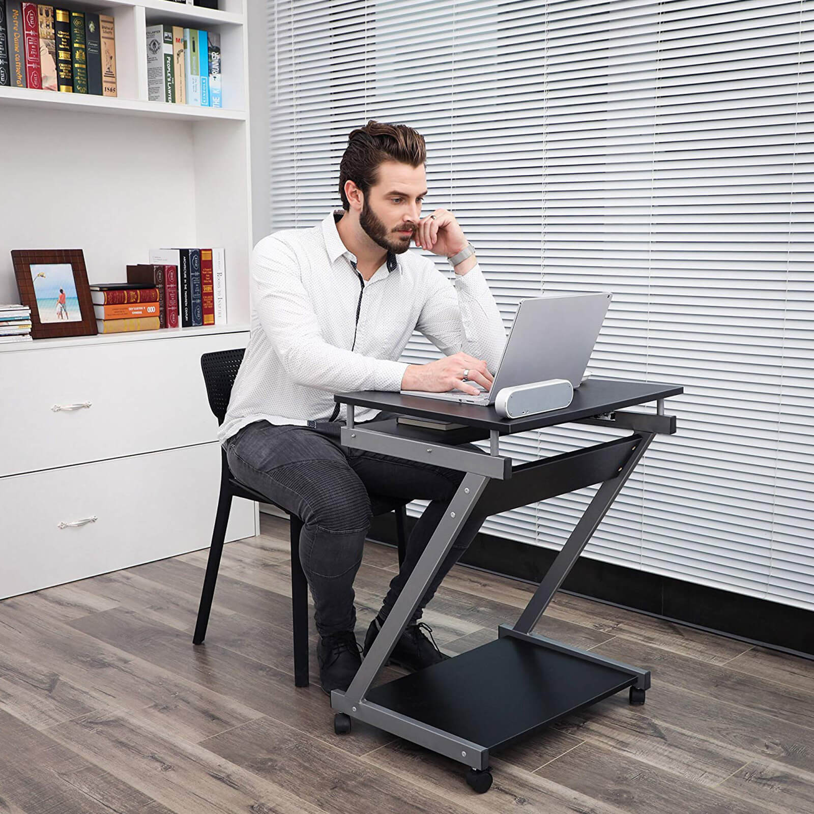 Mobiler Schreibtisch Z-Form Schwarz