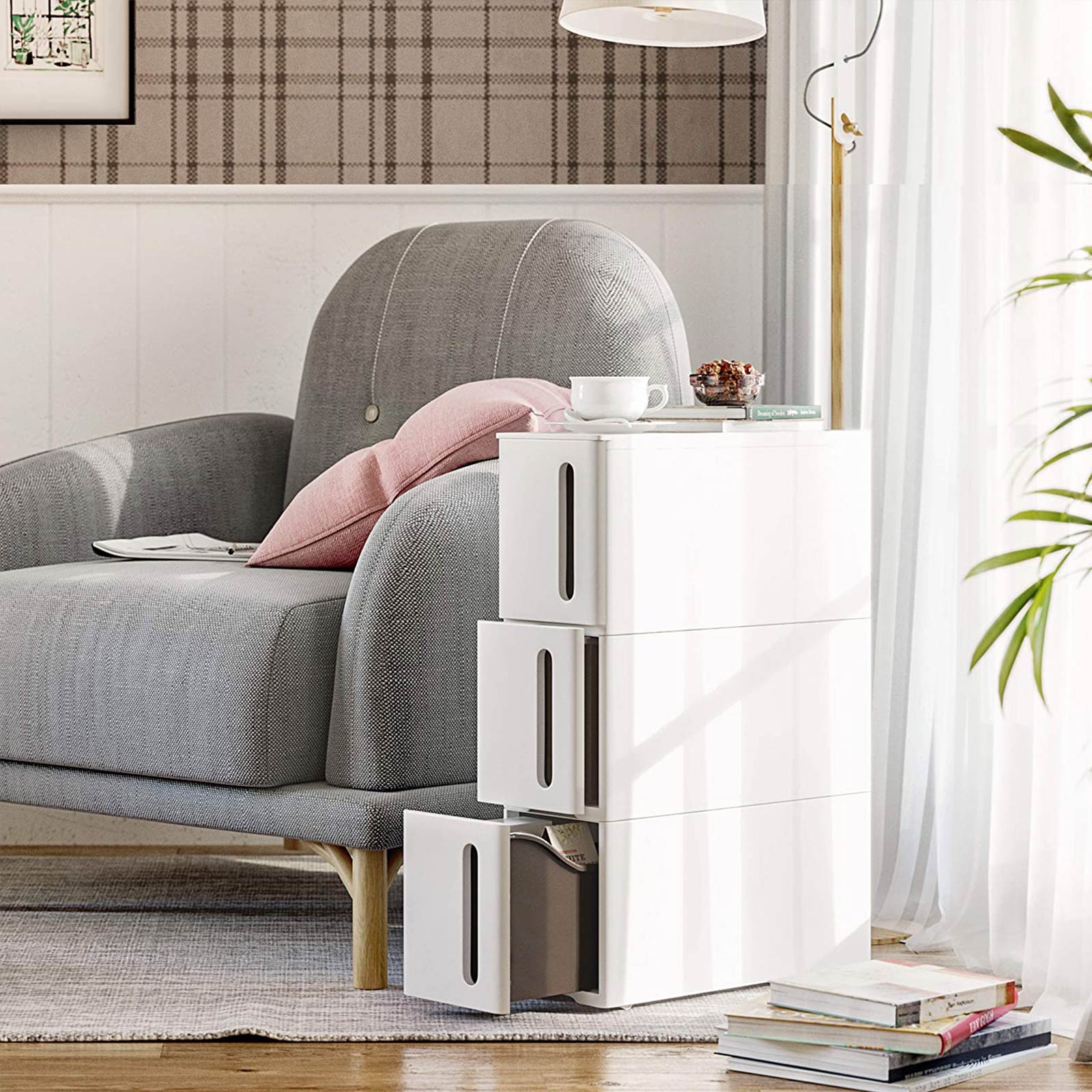 Nischenregal mit Rollen Weiß-Braun