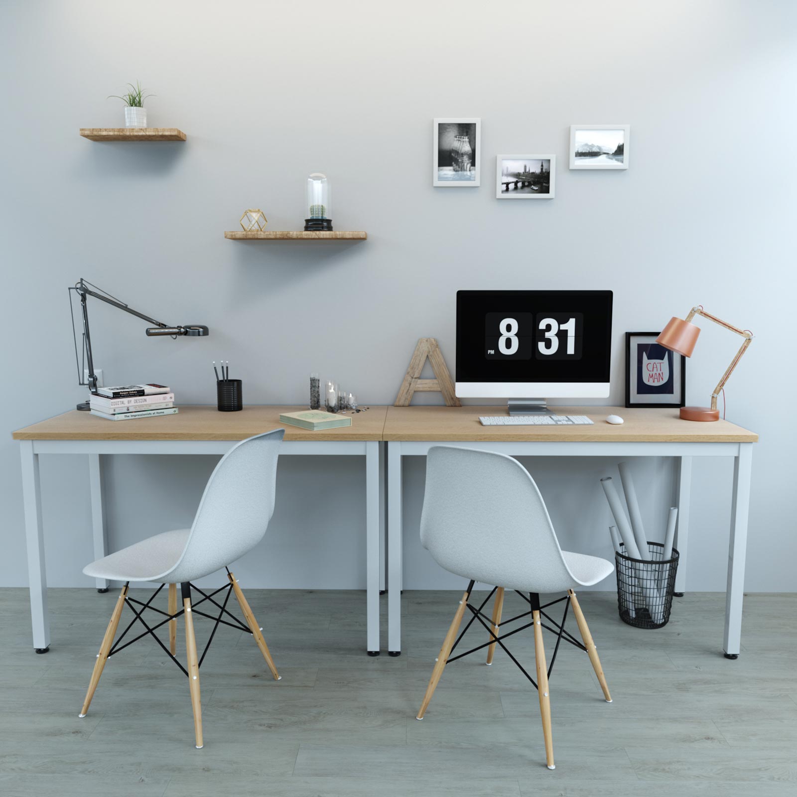 Moderner Computertisch weiß-naturfarben