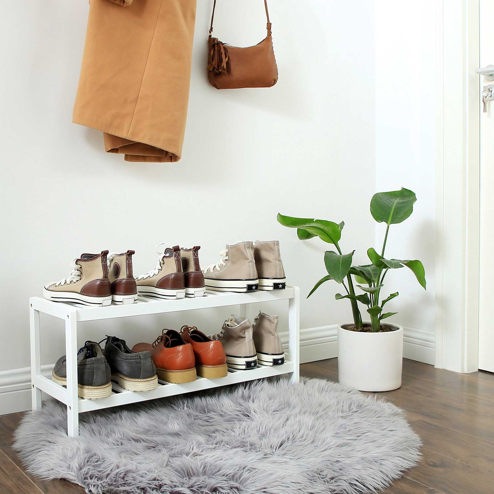 Schlichtes Schuhregal Bambus Weiß