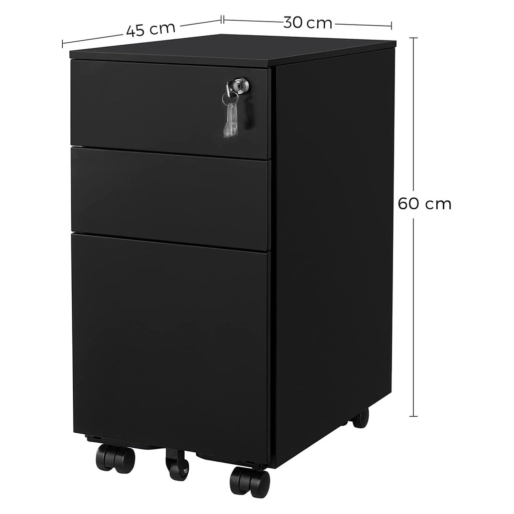 Rollcontainer mit Rollen und Schloss schwarz
