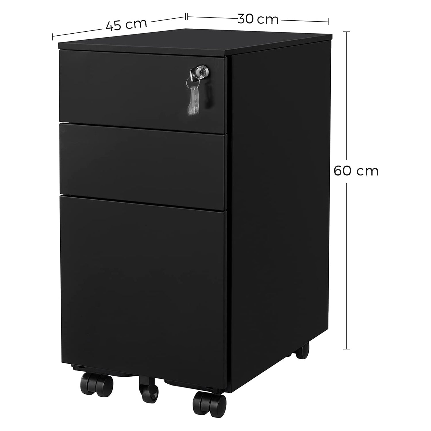 Rollcontainer mit Rollen und Schloss schwarz