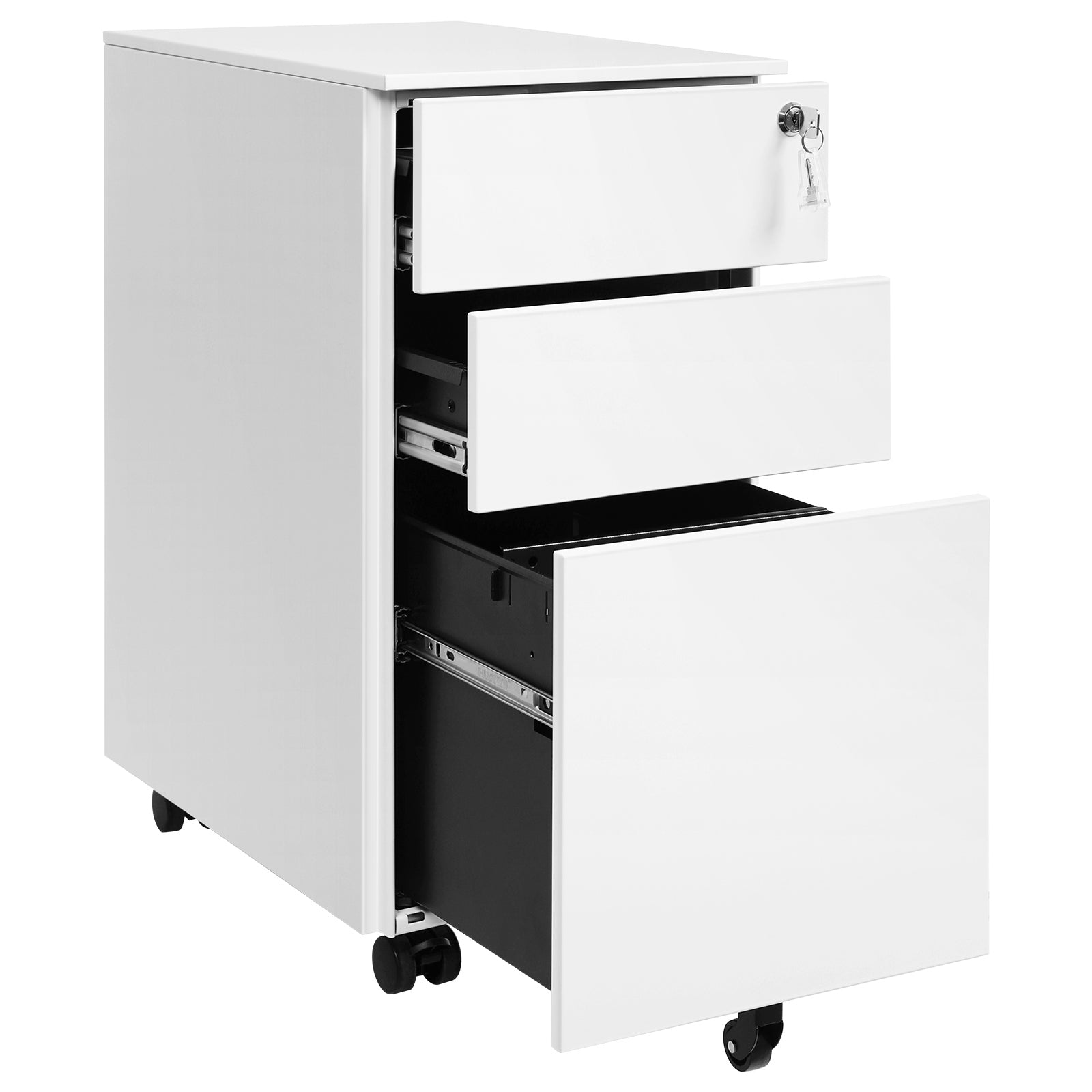 Rollcontainer mit Schloss weiß 30 x 45 x 60 cm
