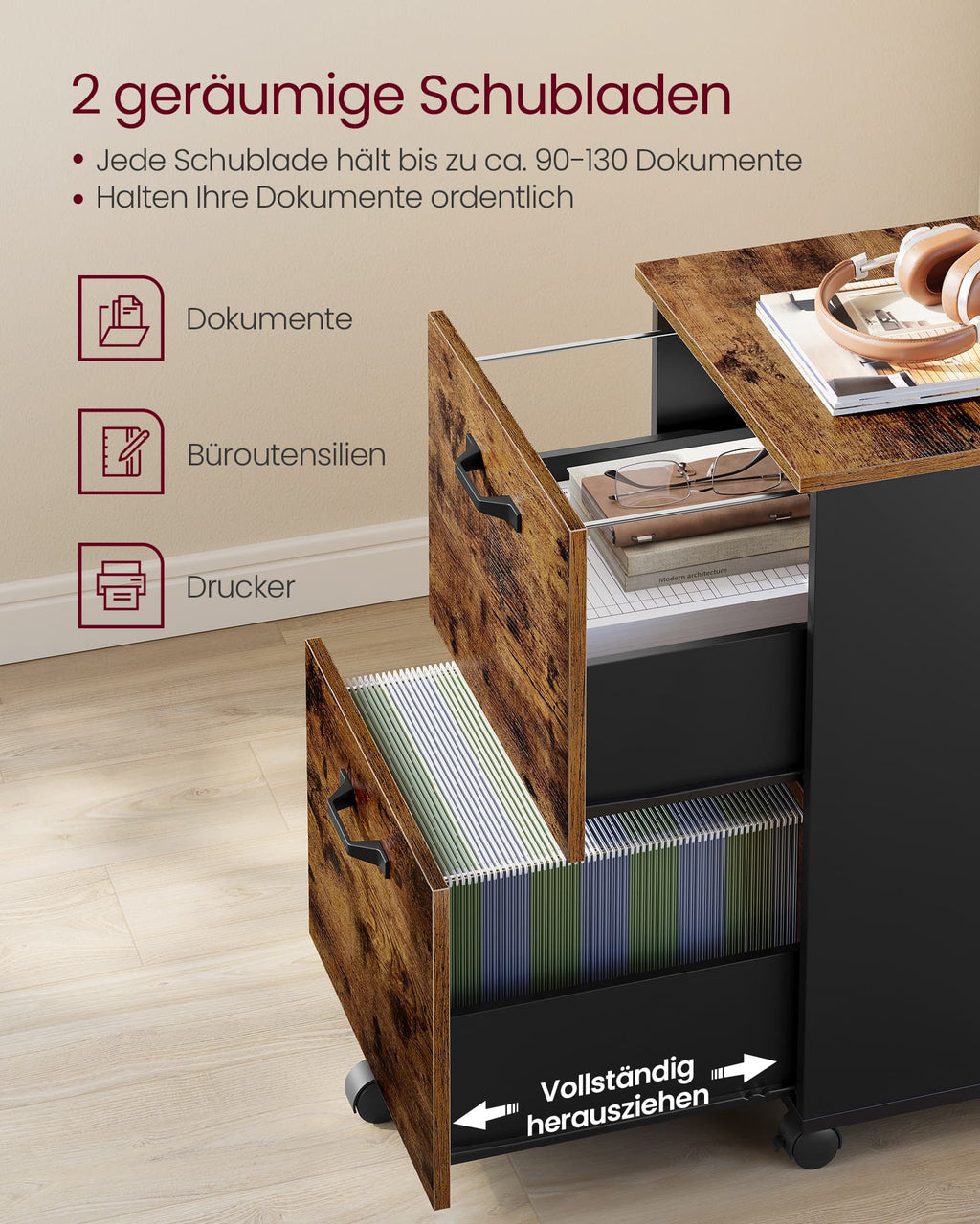 Rollcontainer vintagebraun-schwarz
