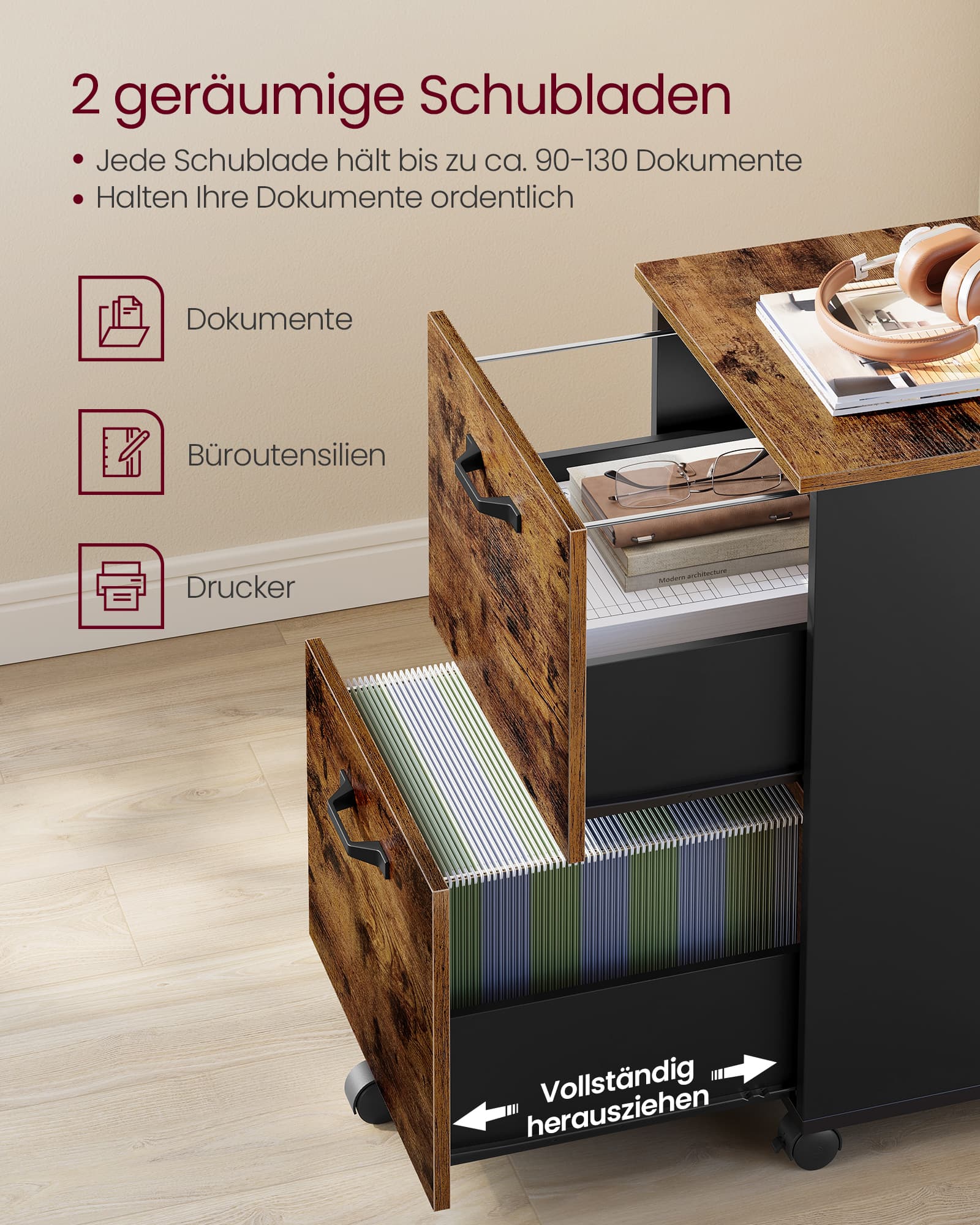 Rollcontainer vintagebraun-schwarz