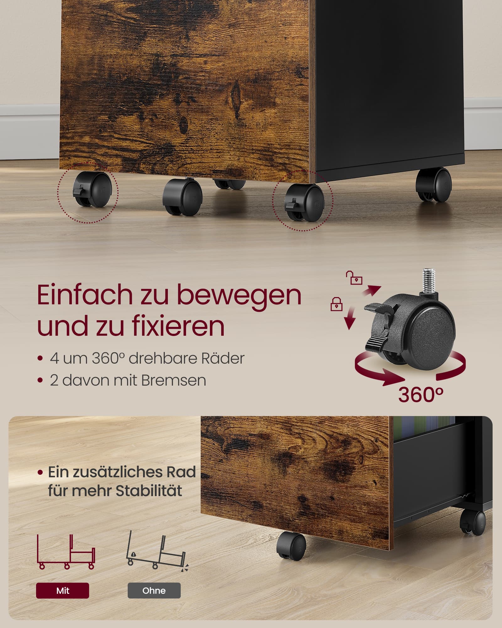 Rollcontainer vintagebraun-schwarz