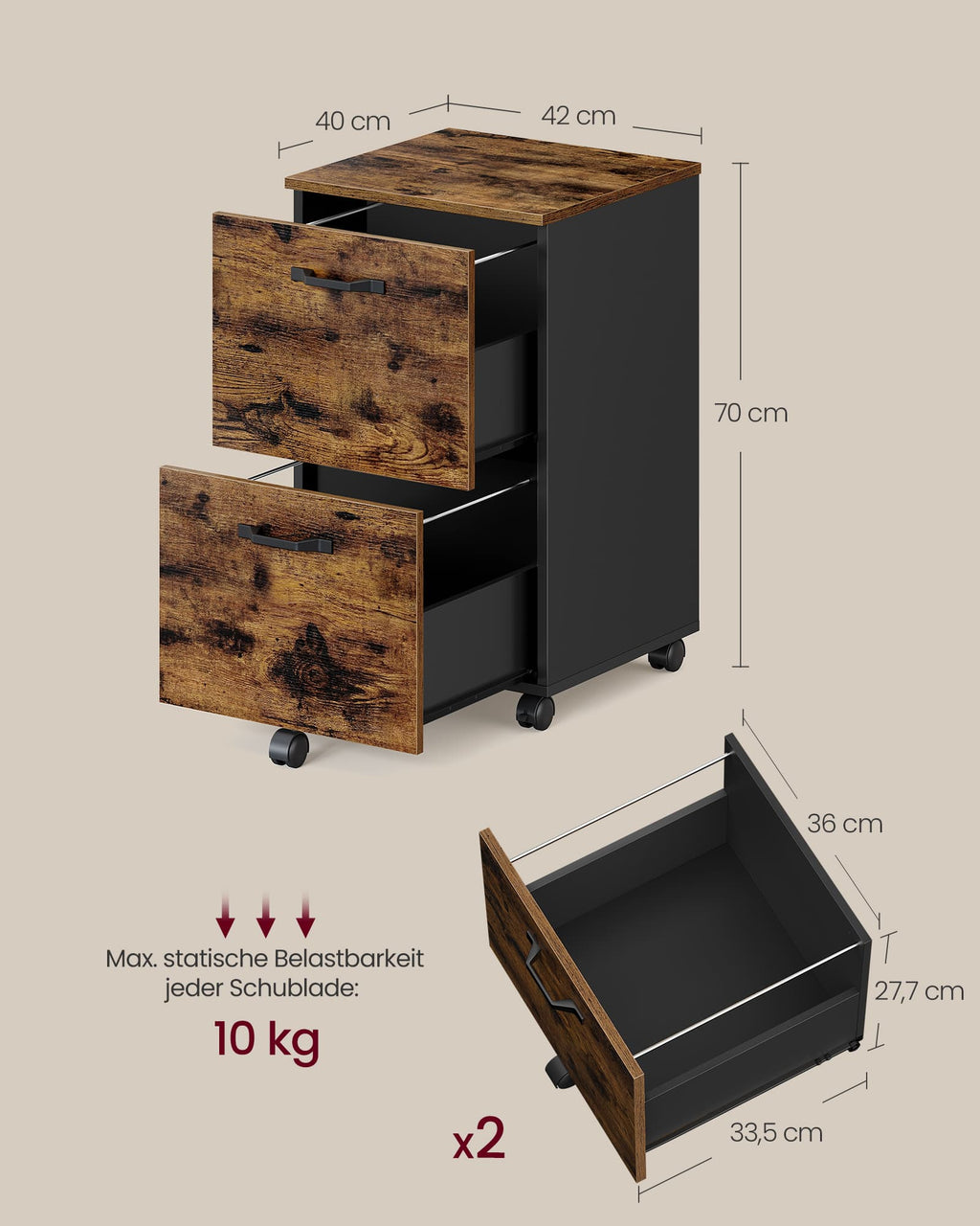 Rollcontainer vintagebraun-schwarz
